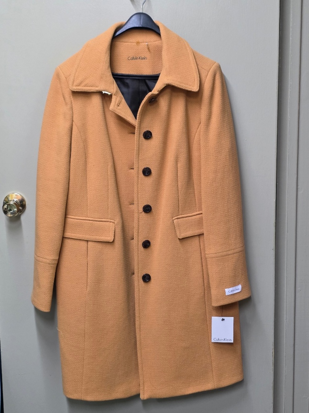 Calvin Klein Women`s Mustard Colour Wool Overcoat- Size 16